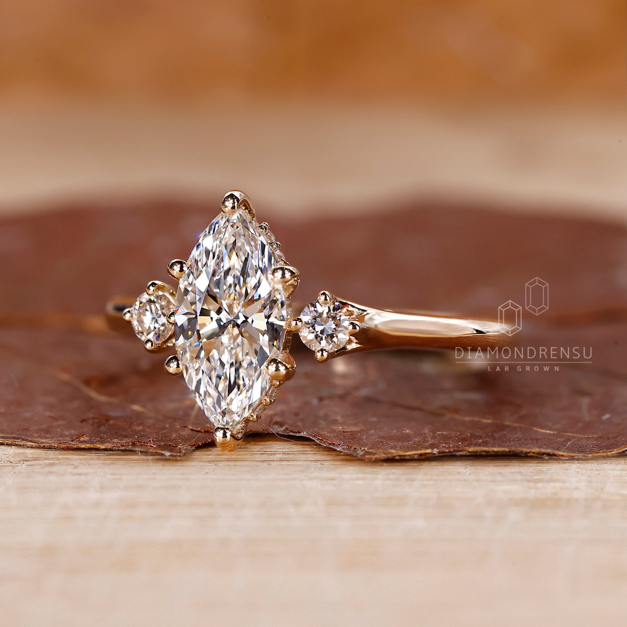 Yellow gold engagement ring with lab grown diamond