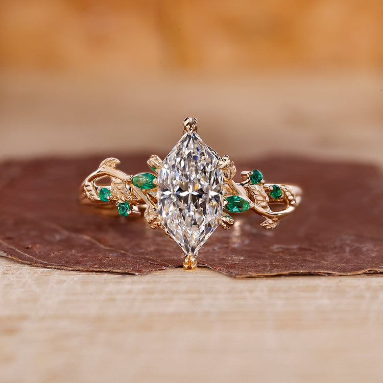 Nature Inspired Dutch Marquise Ring crafted with yellow gold.