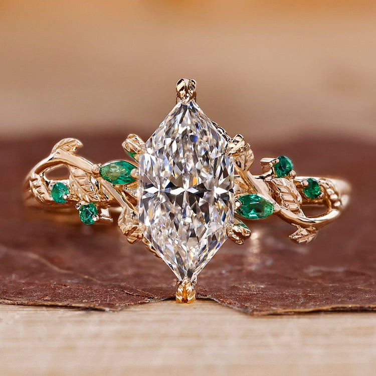 Nature Inspired Dutch Marquise Ring crafted with yellow gold.