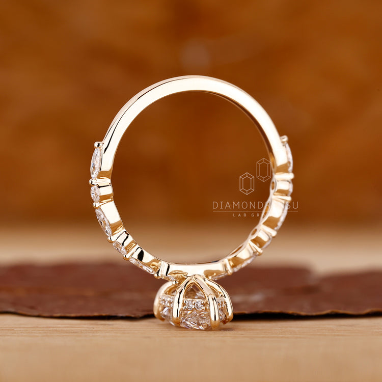 Buy engagement ring with shared prong setting.