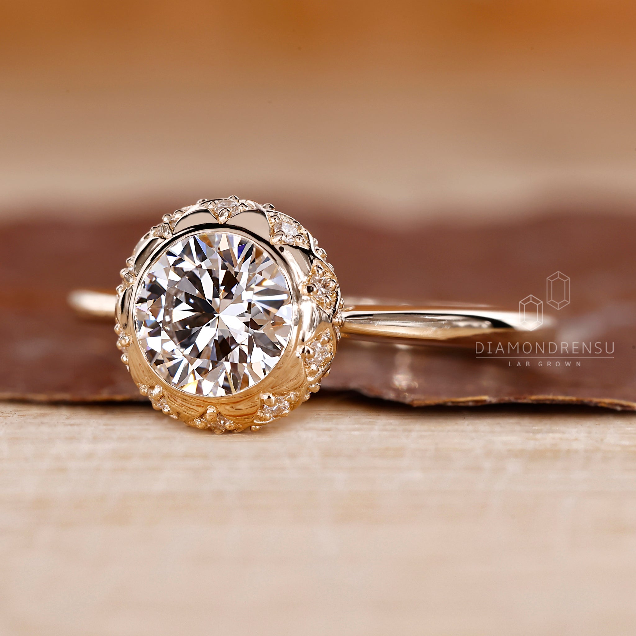 IGI certified vintage style bezel engagement ring