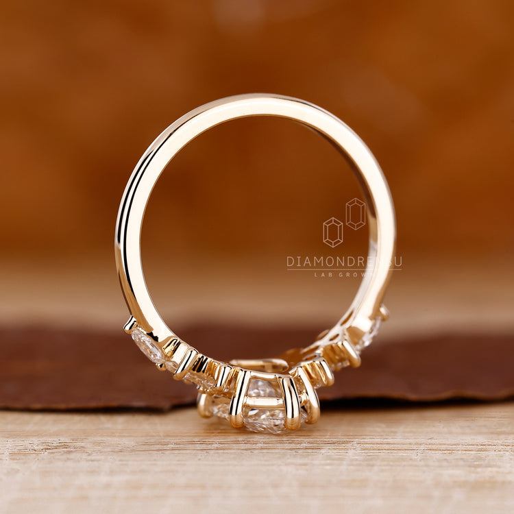 Custom engagement ring with cluster arrangement.