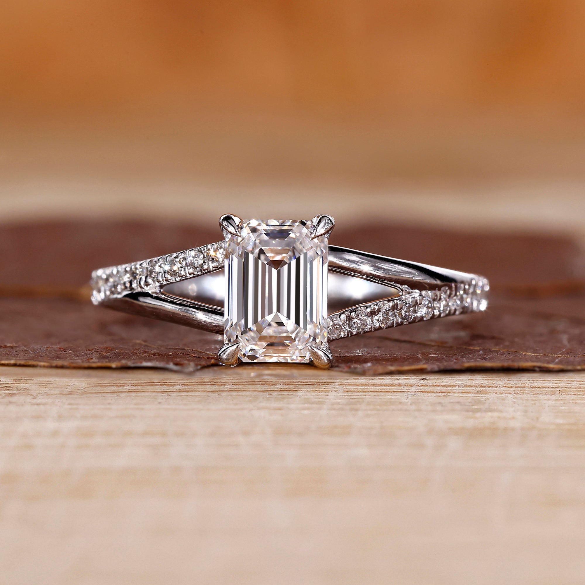 Emerald cut diamond ring in a sleek design.