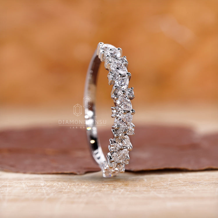 UK wedding band featuring half eternity style.