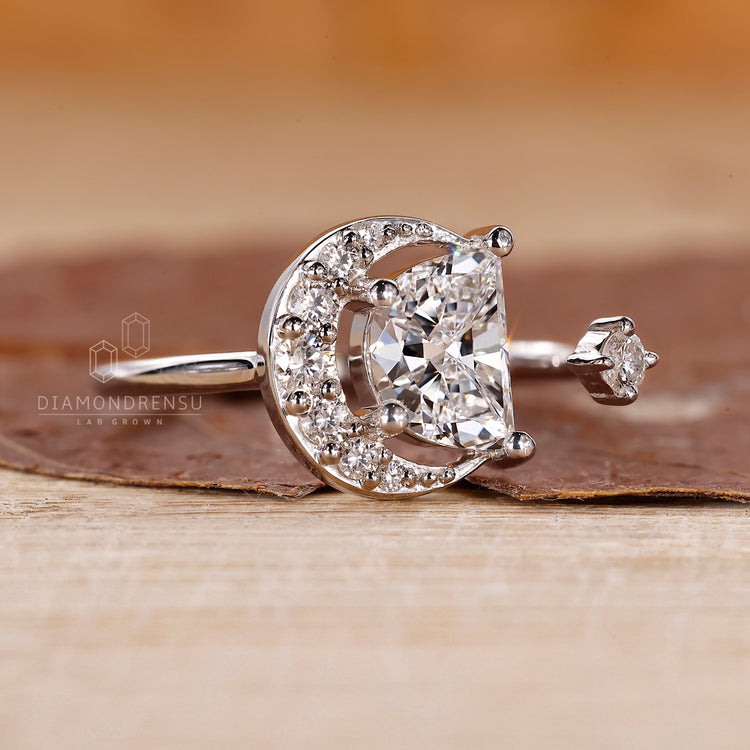 IGI certified half moon cut diamond ring