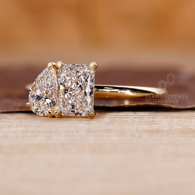 Lab grown diamond ring made with radiant cut diamond.