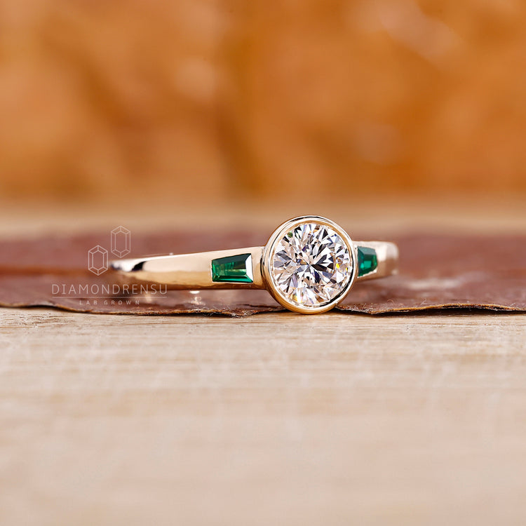 Custom engagement ring with three stone diamond ring look.