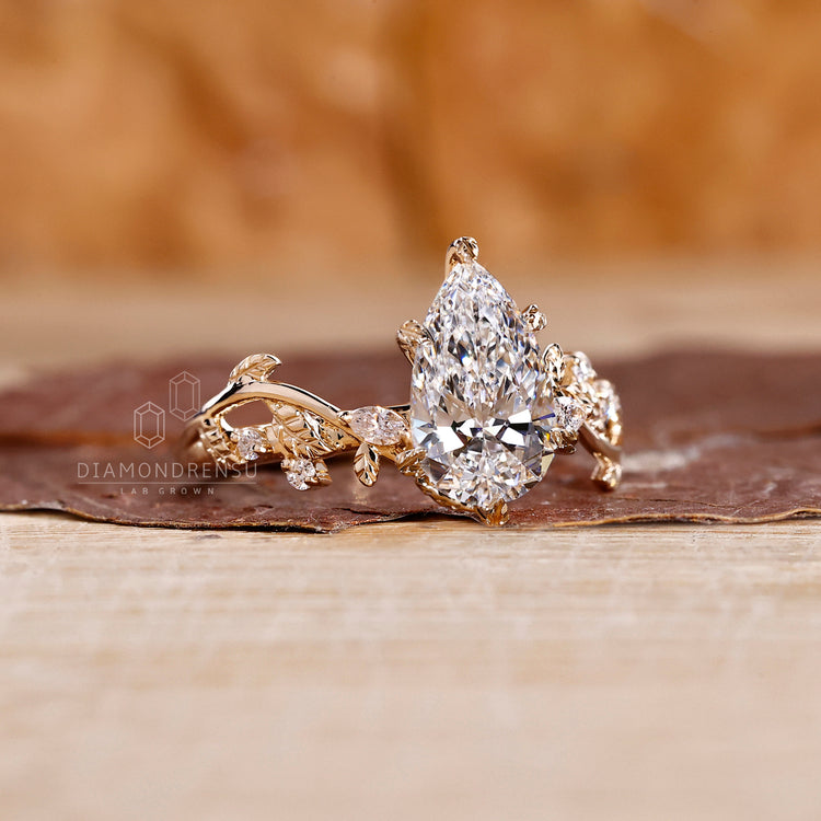 Lab grown diamond ring made in yellow gold design.