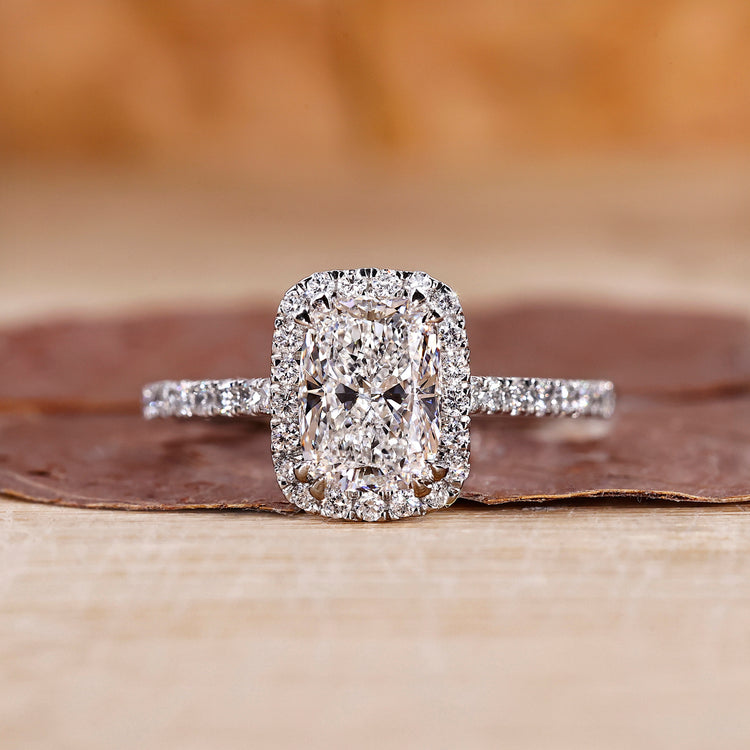 Elongated Cushion Cut Diamond Ring with detailed craftsmanship.