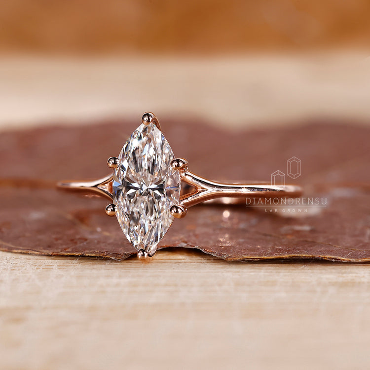Marquise cut diamond ring in rose gold