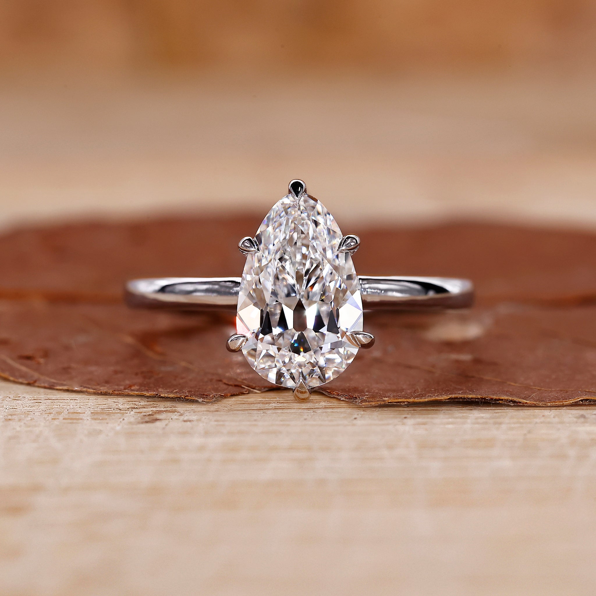 Old European cut diamond ring with solitaire setting in white gold.