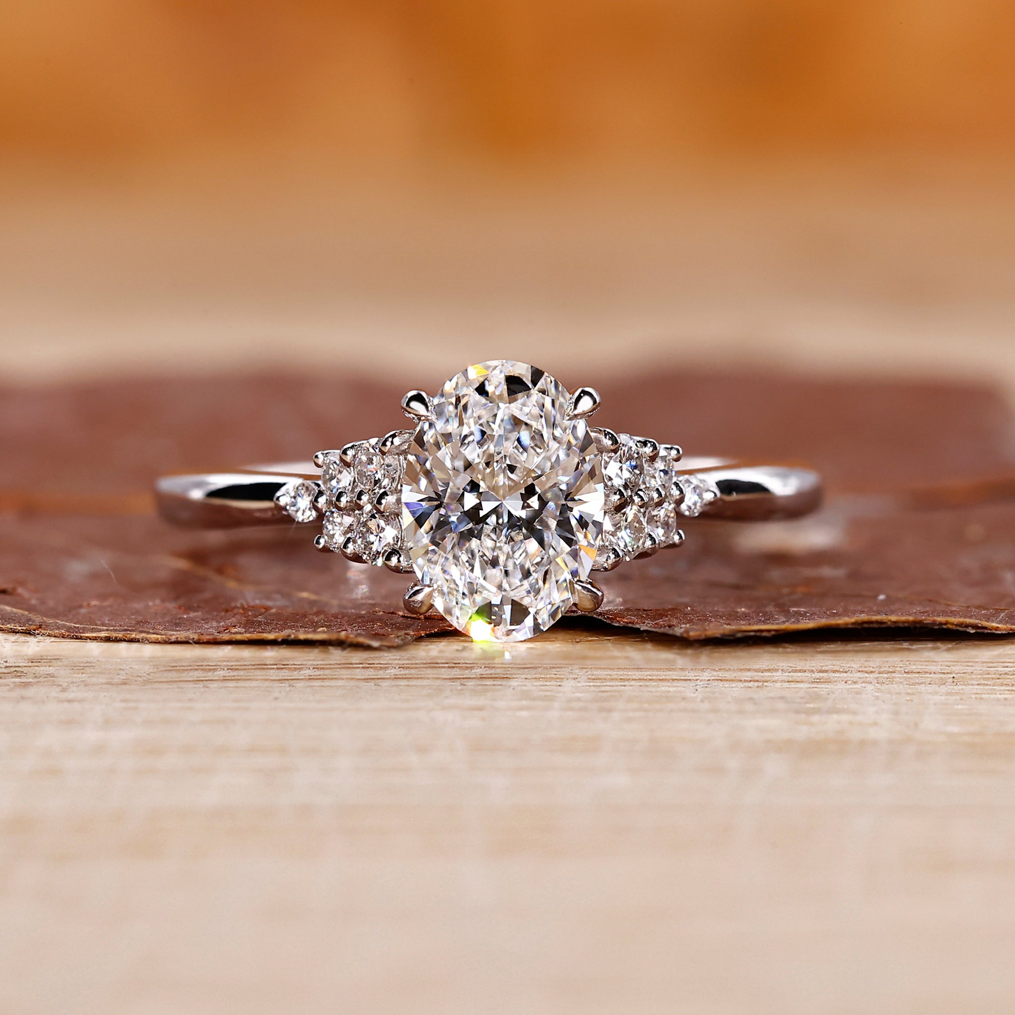 Oval diamond engagement ring in white gold