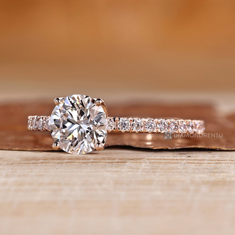 Handmade lab grown diamond engagement ring with prong setting.