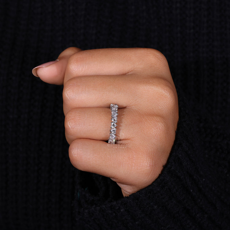Elegant half eternity heart diamond ring.
