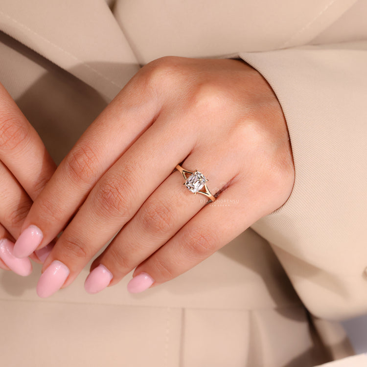Cushion Old Mine Cut Diamond featured in custom solitaire ring.