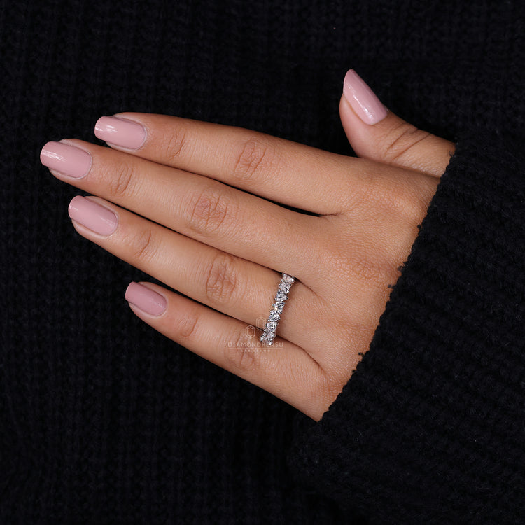 Lab diamond white gold heart wedding band.