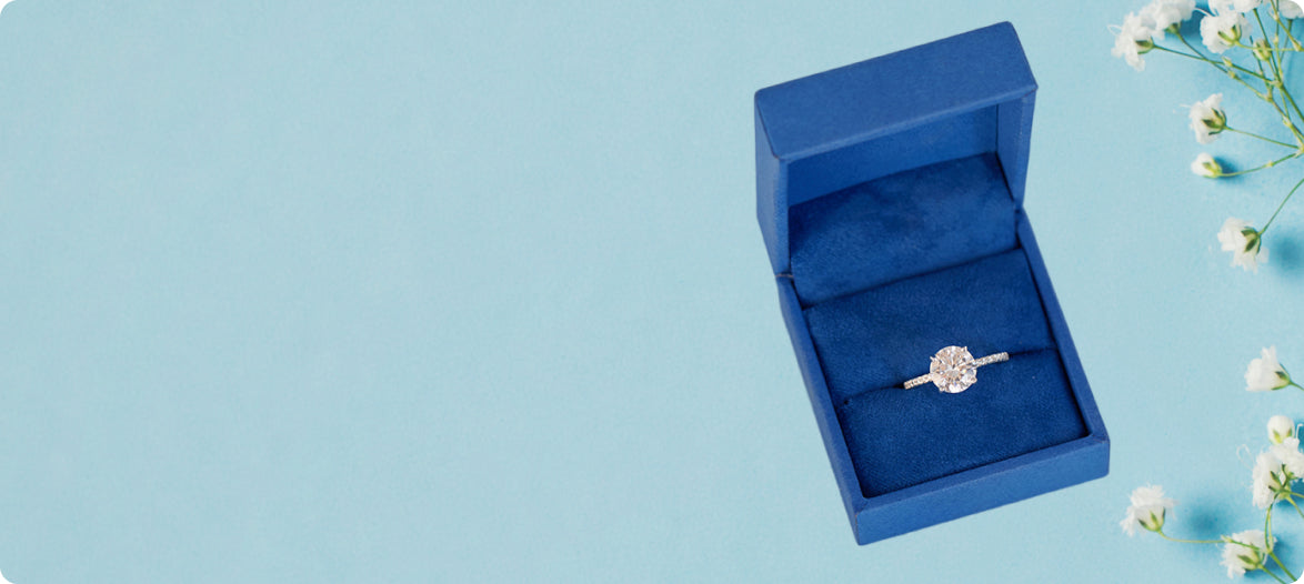 White Gold Round Cut Ring With Pave Band