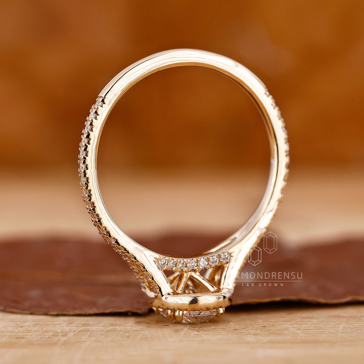 IGI certified oval diamond ring with bridge accent details.