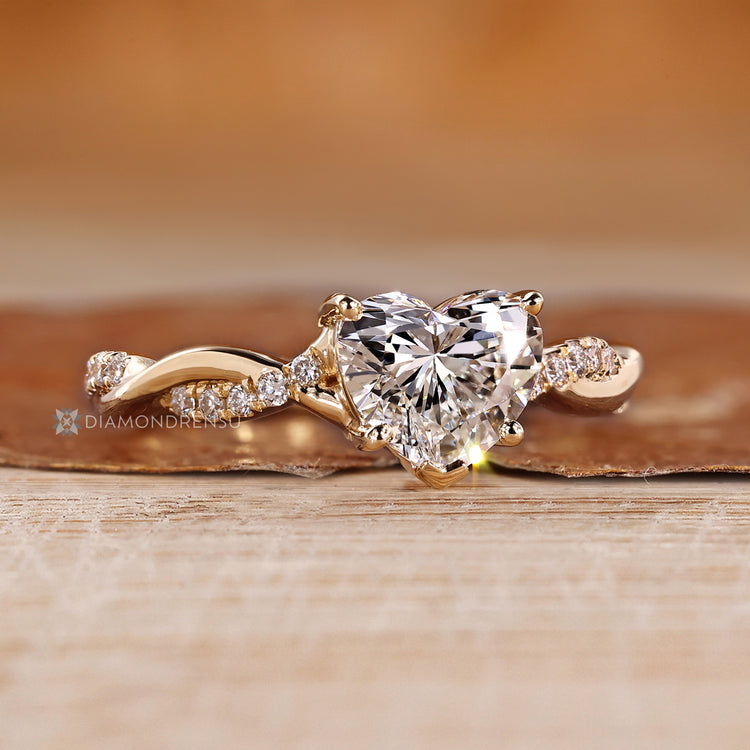 Lab grown diamond ring with heart cut centre stone.