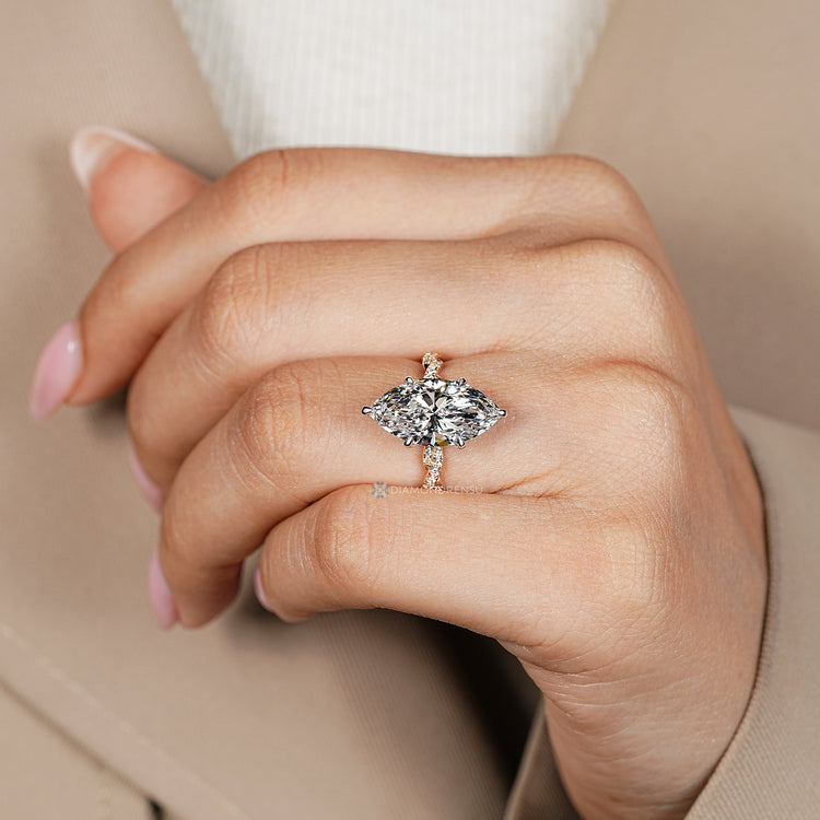 Lab grown diamond marquise ring with twisted shank.