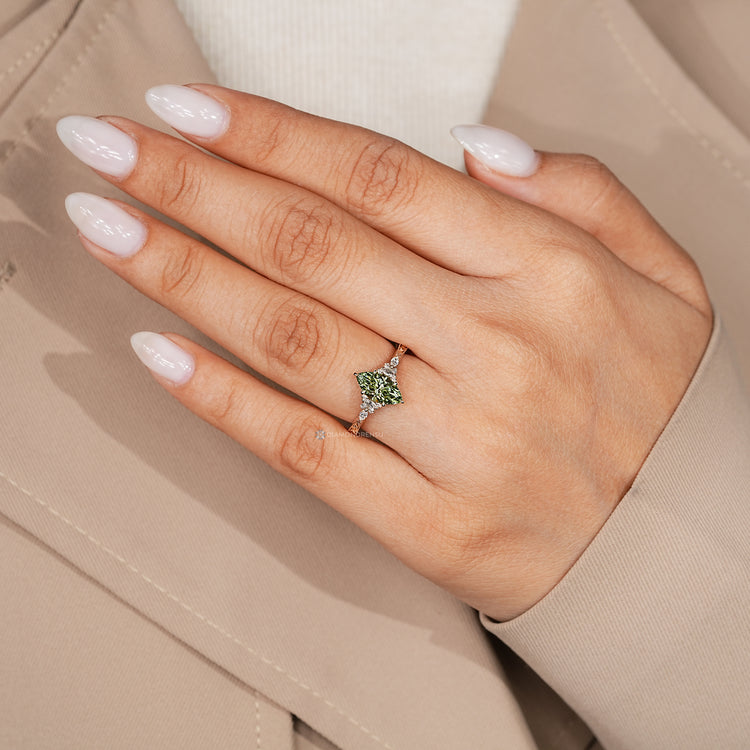 IGI certified marquise diamond ring with six claw prongs.