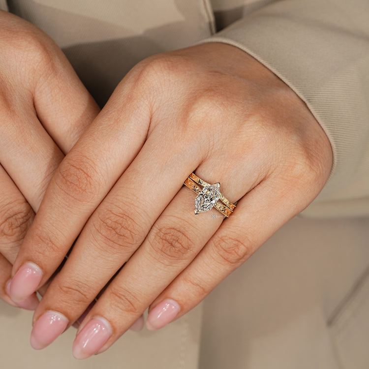 Handmade Art Deco bridal set with stackable ring.