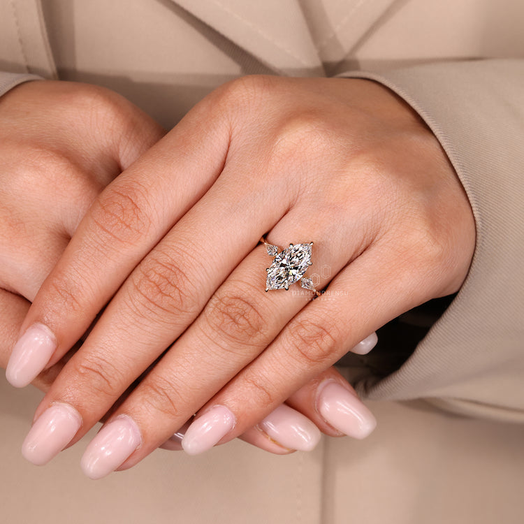 IGI certified three stone ring with six claw prong setting.