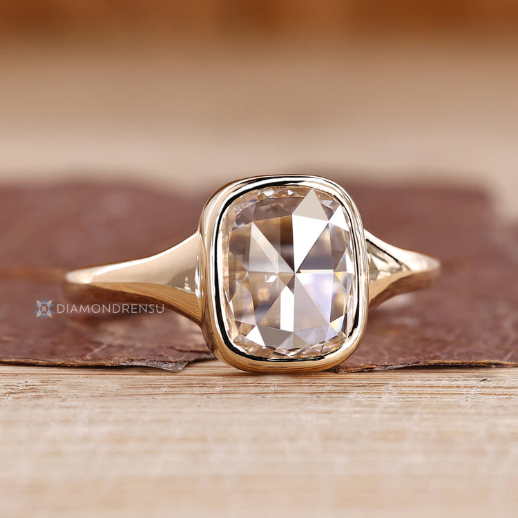Lab grown diamond bezel engagement ring handmade.