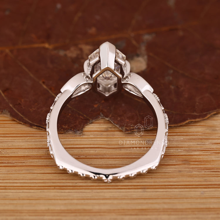 Marquise diamond ring with secure V shape setting