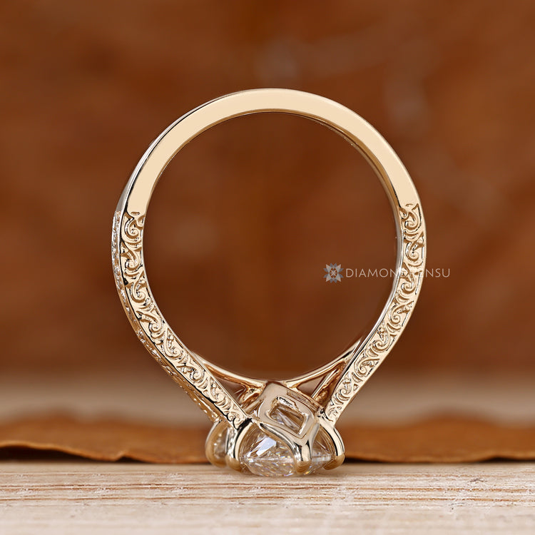 Cathedral setting marquise ring with solitaire style.