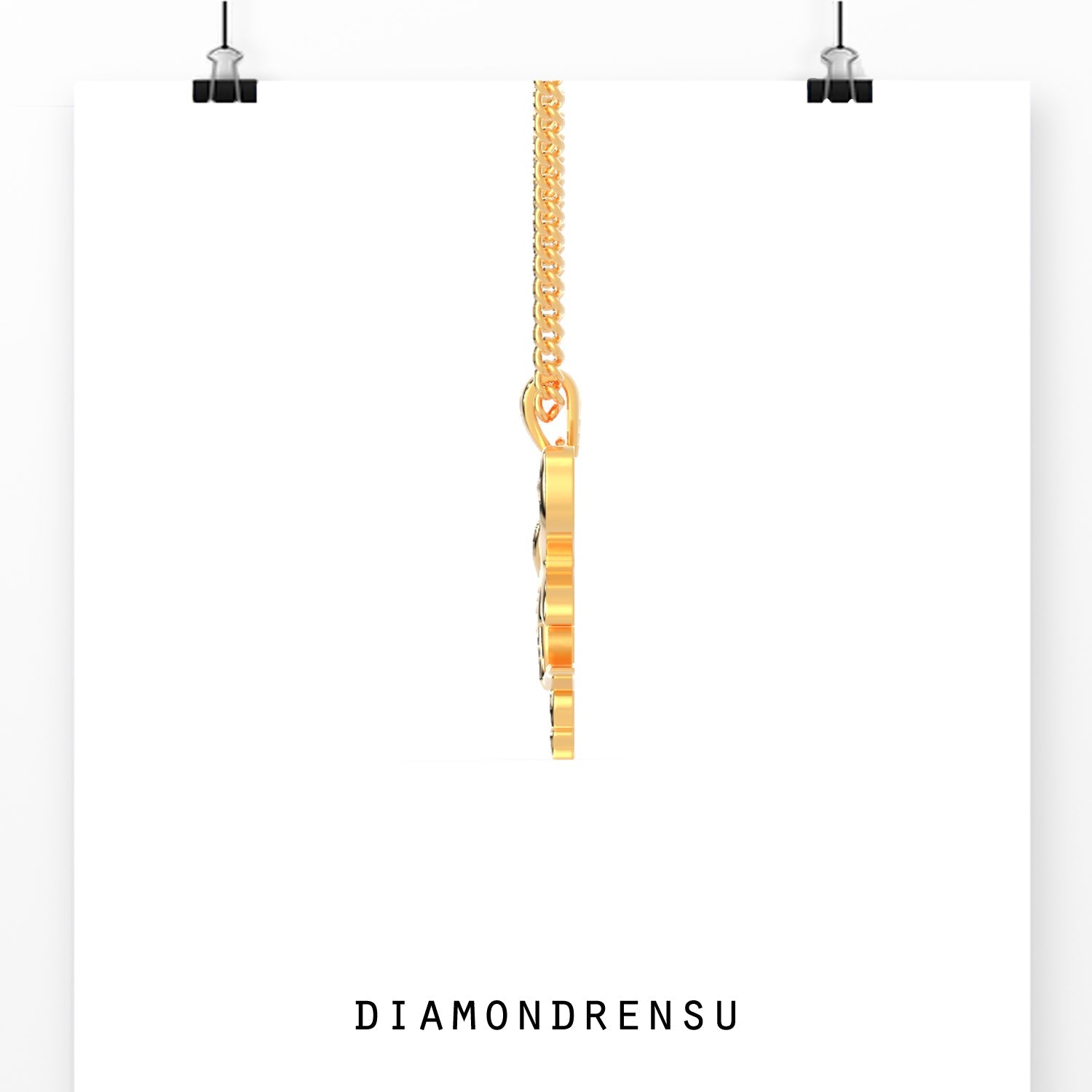 Gold pendant featuring flying angel wings design.