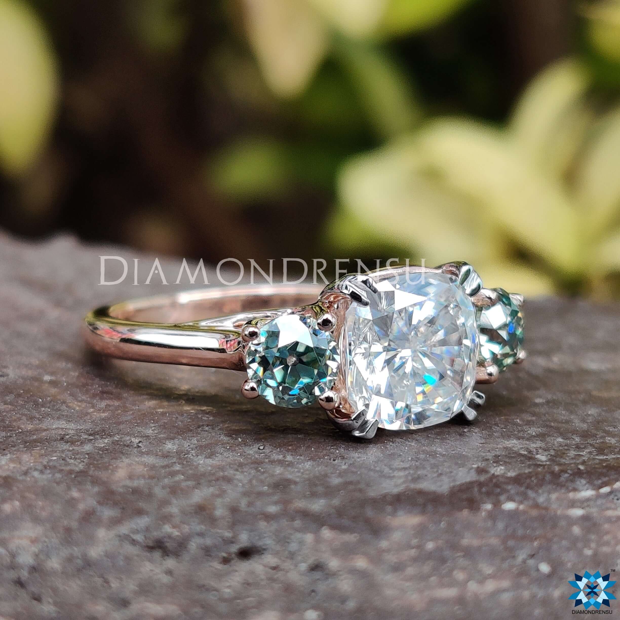 Two Tone Engagement Ring Double Prong Set uk engagement ring cushion engagement ring 3 stone engagement ring