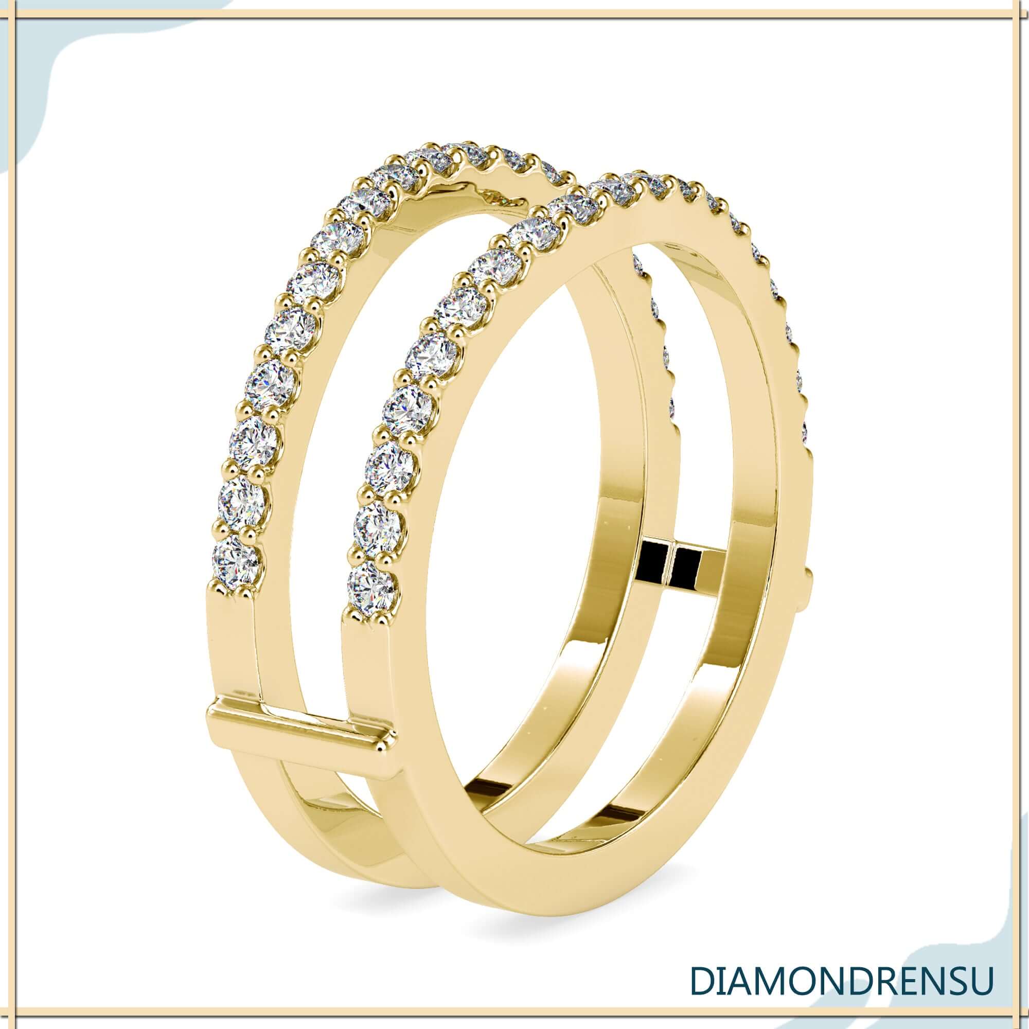 Yellow gold enhancer band with curved half eternity fit.