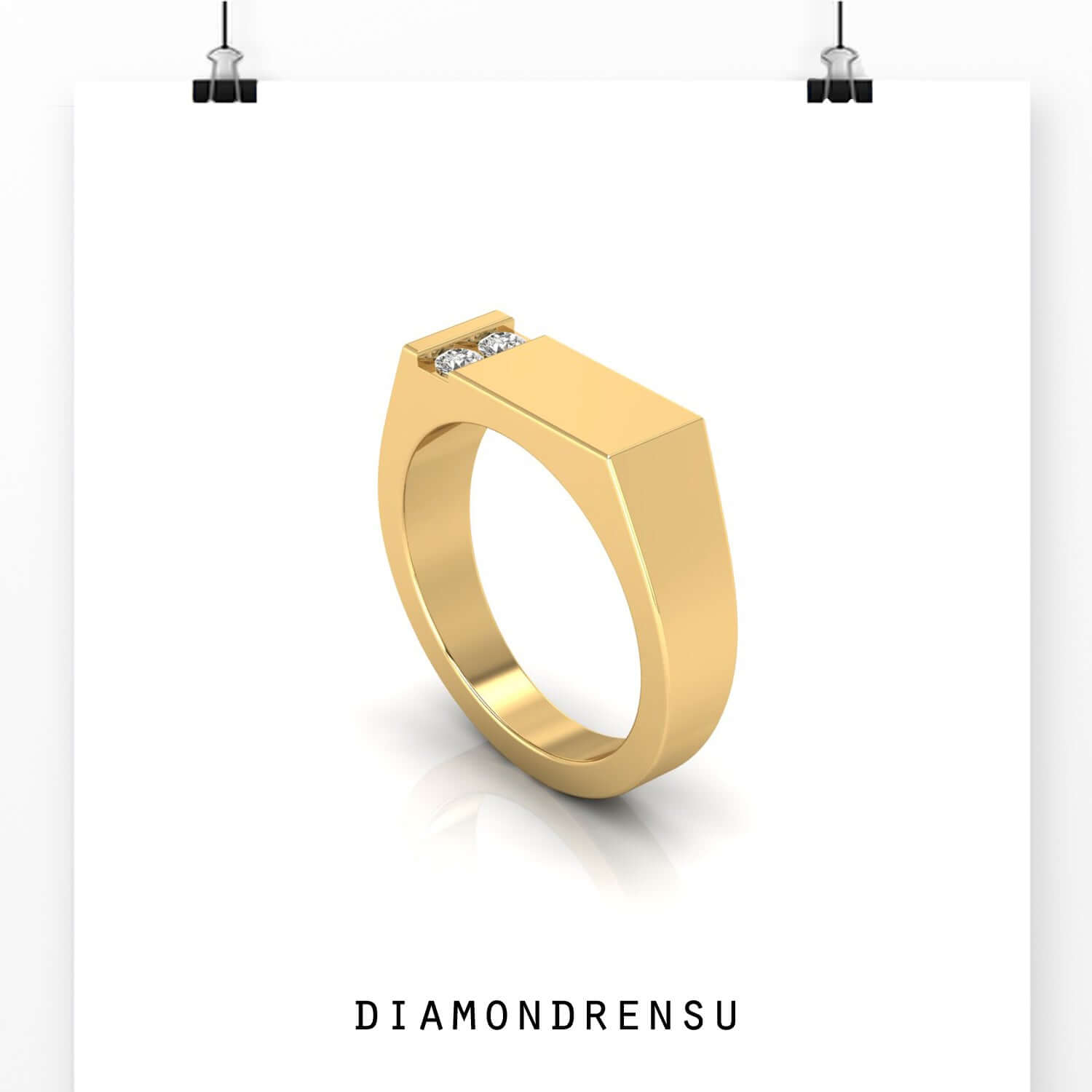 Rose gold wedding band with round brilliant cut diamond.