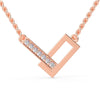 V shape pendant with round diamond in open frame, white gold.