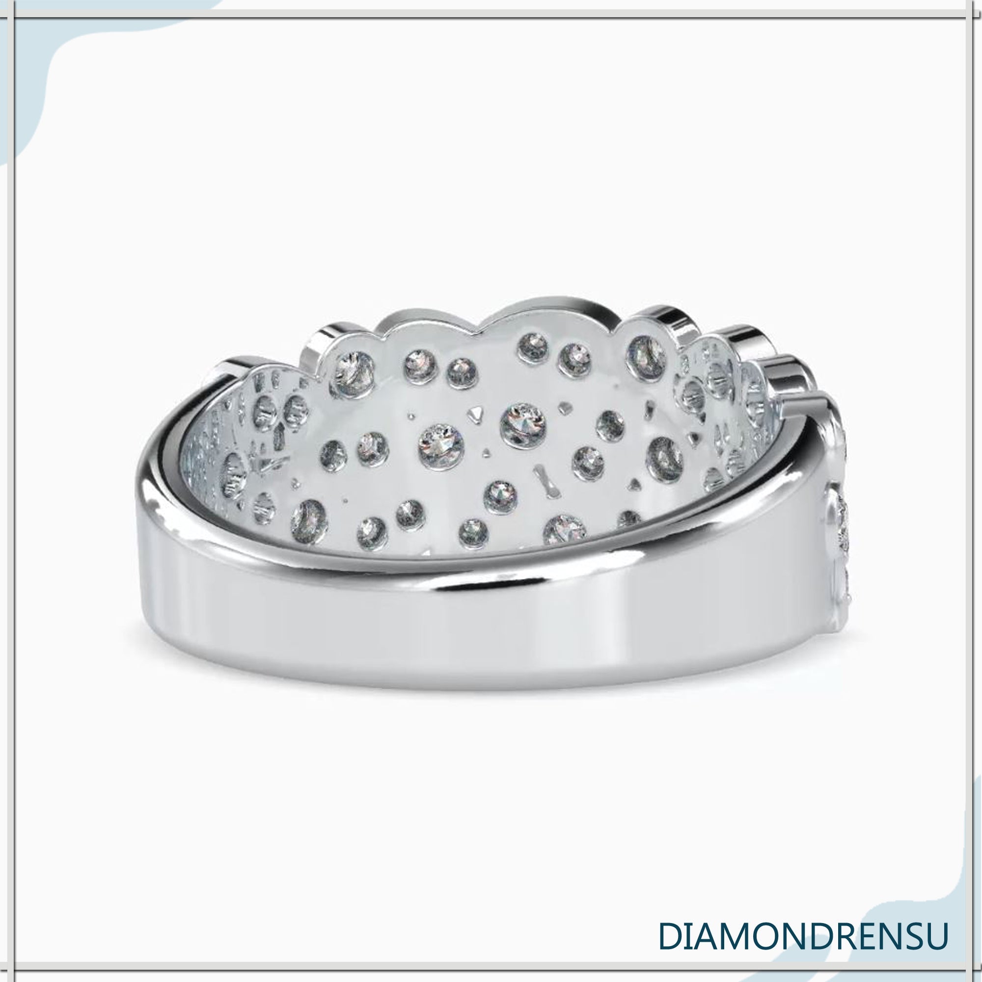 Wedding band UK design with unique diamond details.