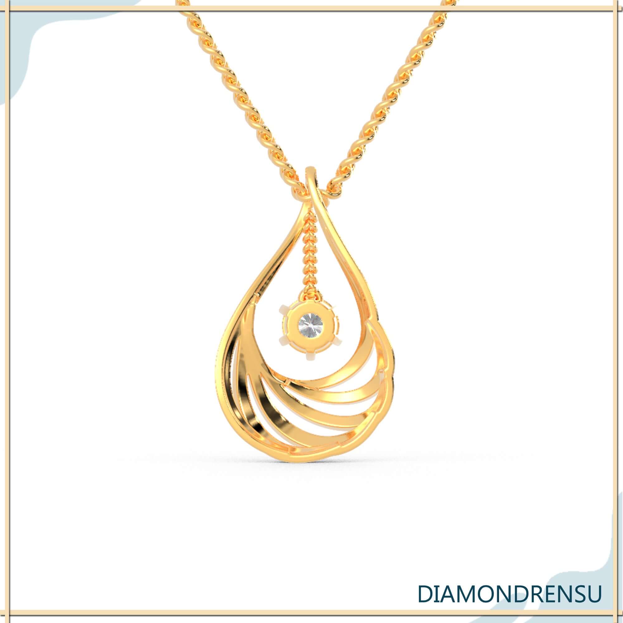 Round brilliant cut diamond pendant in teardrop shape, white gold.