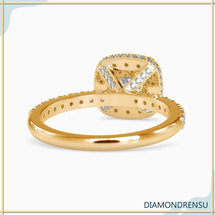 4 prong setting ring with lab diamond and round pave band.