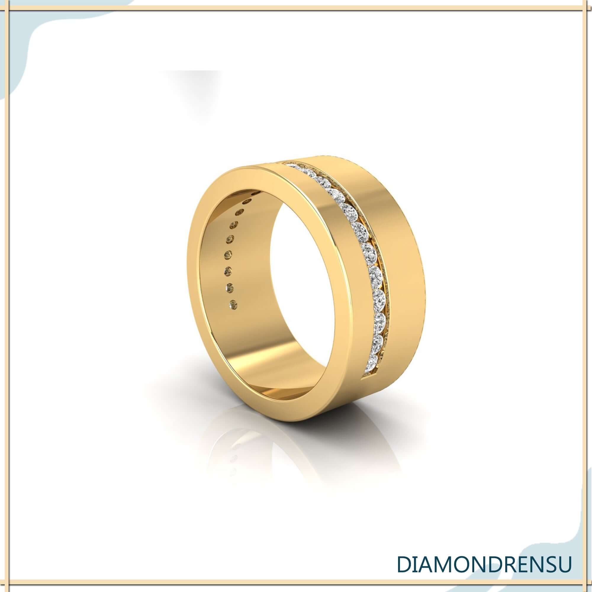 Bold diamond bands for weddings in white gold with round cut diamonds.
