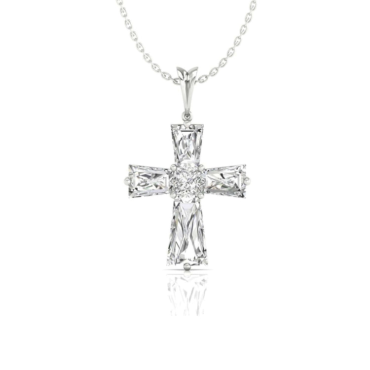 Yellow gold cross pendant with princess cut centrepiece.