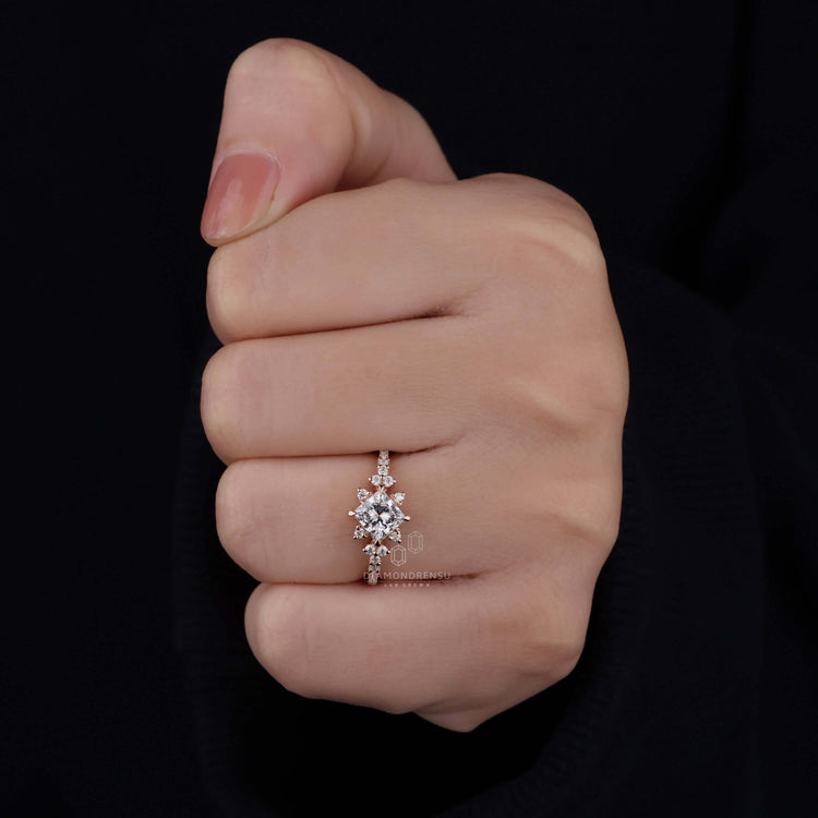Princess cut diamond in a compass prong engagement ring, showcasing stunning craftsmanship for engagement ring for women.