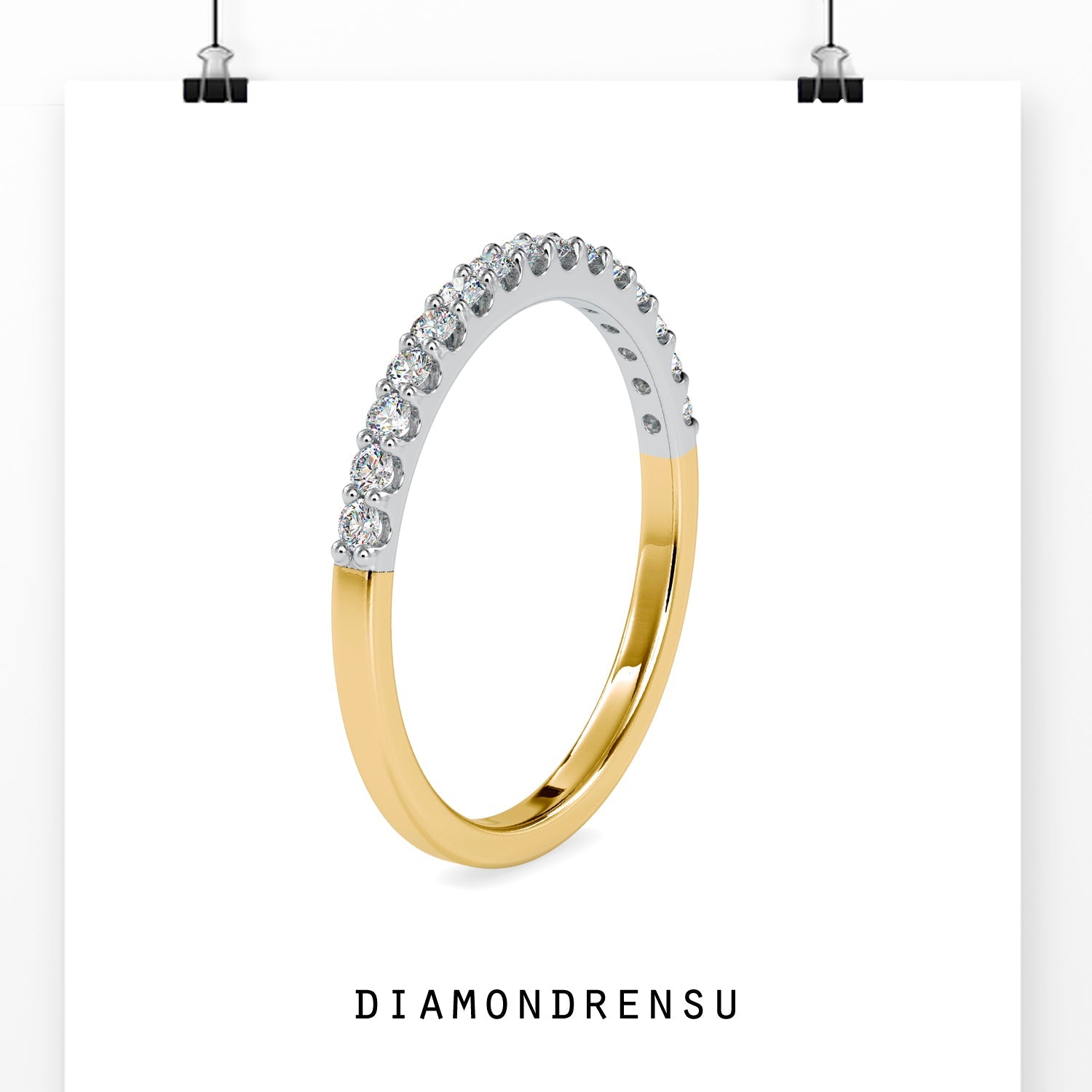 Round diamond half eternity band in white gold.