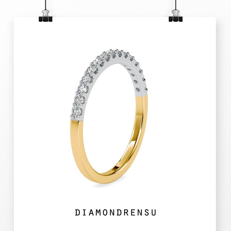 Round diamond half eternity band in white gold.