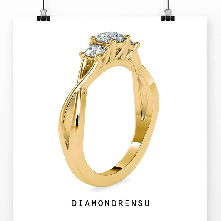 Buy engagement ring in yellow gold with 3 round diamonds.