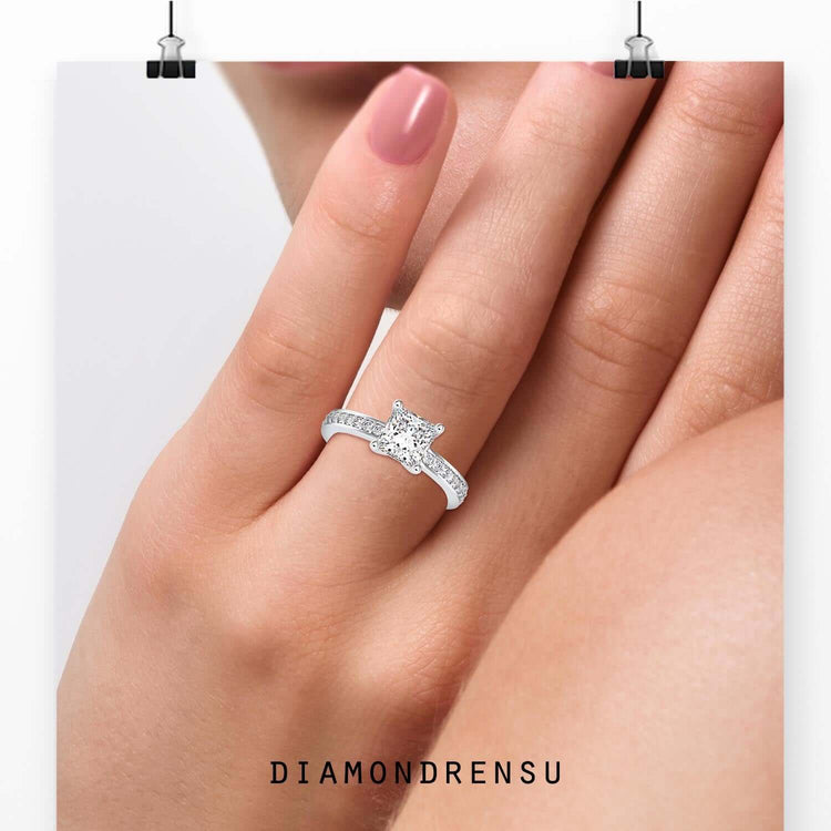 Channel set ring featuring IGI certified lab grown diamond.