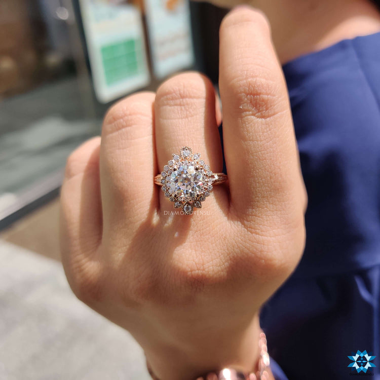 Round old European cut engagement ring with prong setting.