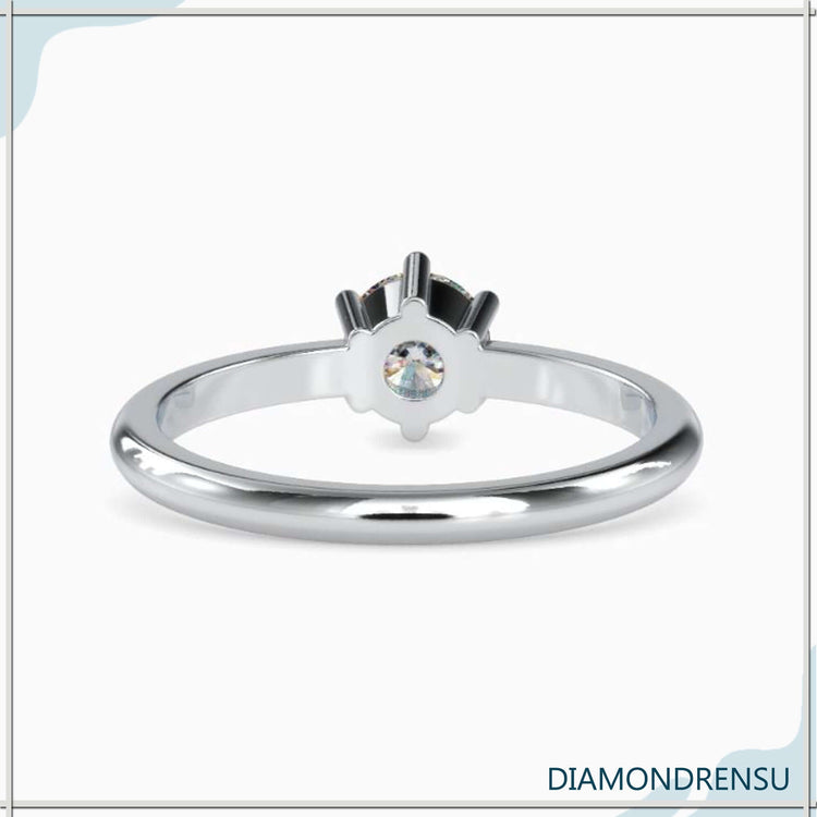 Lab grown diamond ring in rose gold with round prong setting.