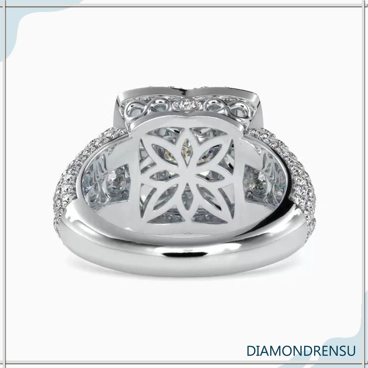 IGI certified princess cut diamond halo ring.