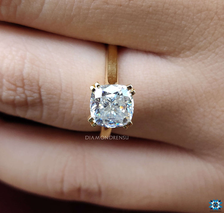 Yellow Gold Engagement Ring with moissanite square cut solitaire design.
