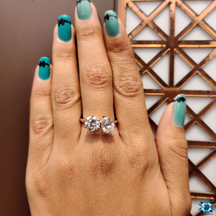 Prong set Toi et Moi moissanite ring.